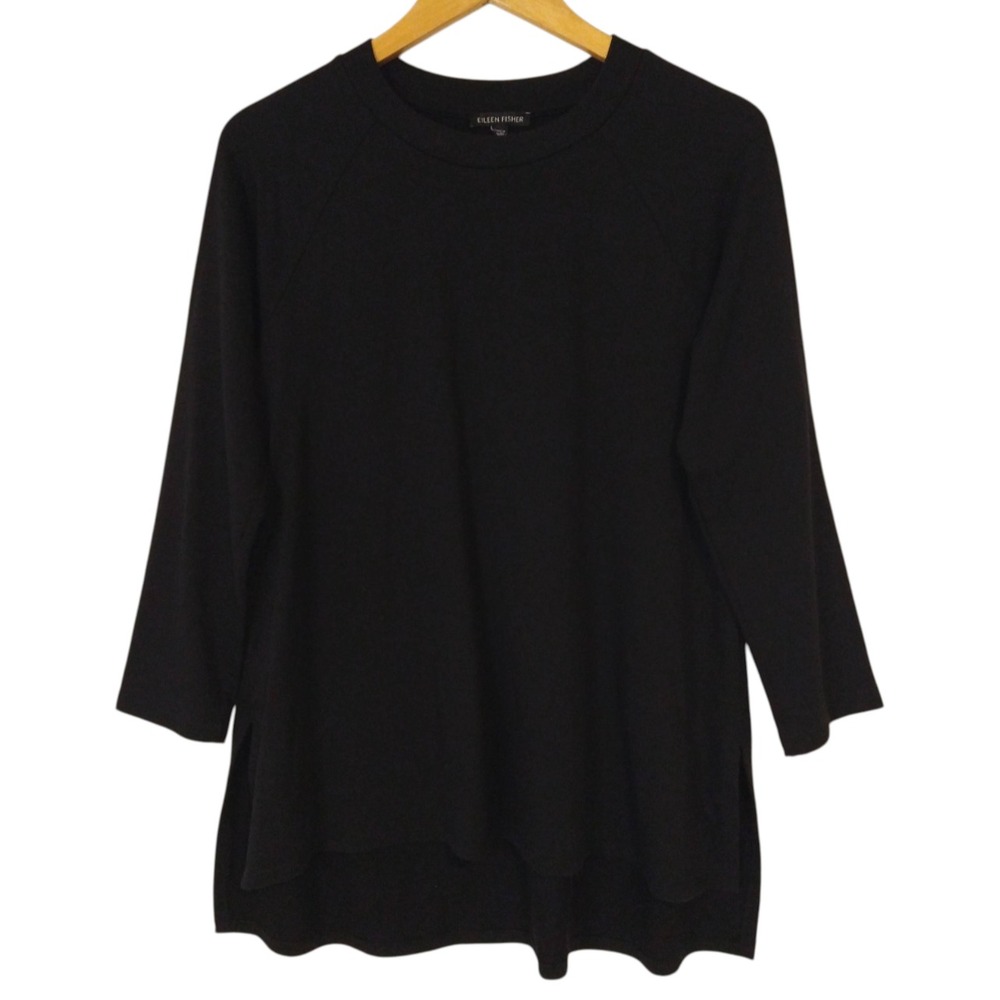 Eileen Fisher Tunic Top Fleece Lined Black Pullover Long Sleeve XS Classic